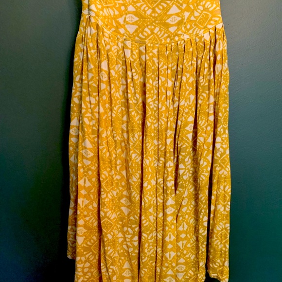 Free People yoke waist yellow print midi skirt size 4 -VGUC - Picture 7 of 8